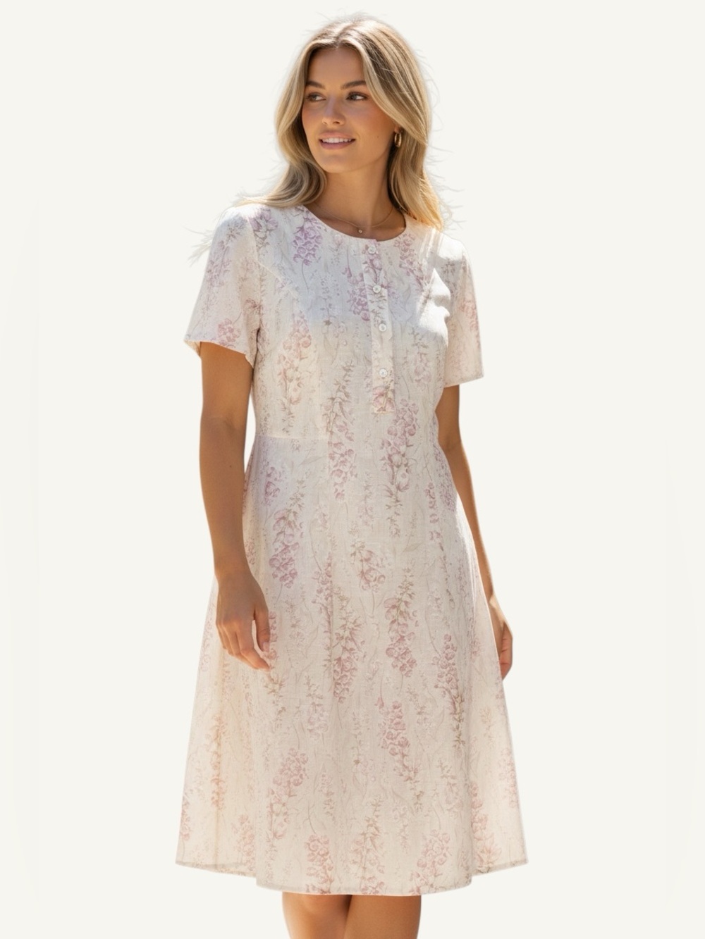 Vintage 90s Laura Ashley Floral Linen Dress Ivory Cottagecore 6